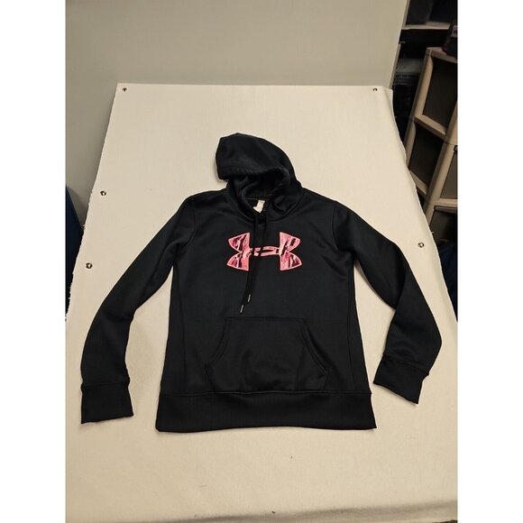 Under Armour Tops - Under Armour Big Logo Black Pink Camo Woman’s Sz Small Cold Gear Hoodie